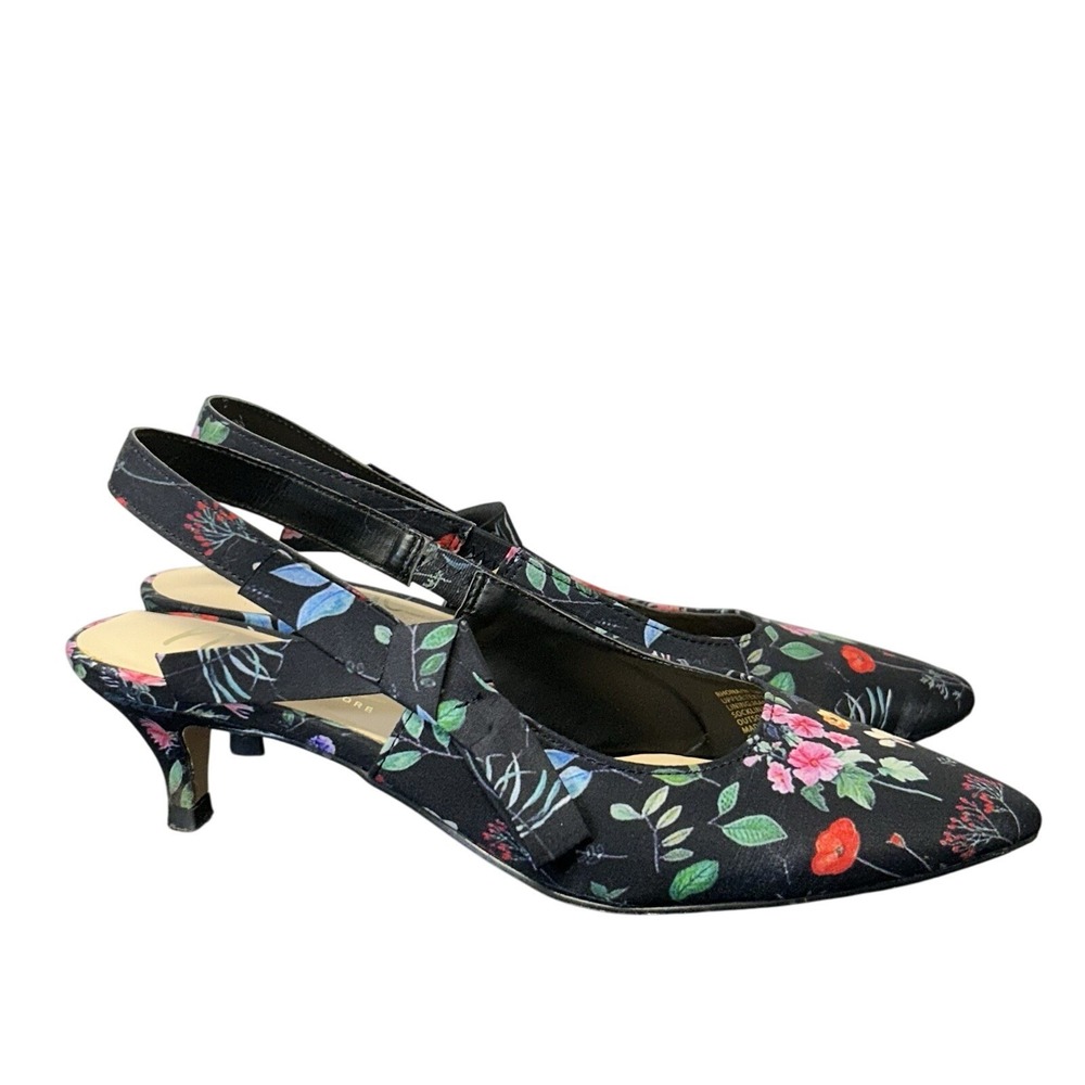 Nanette Lepore Floral Print Slingback Kitten Heels‎ Pointed Toe Women's Size 6.5
